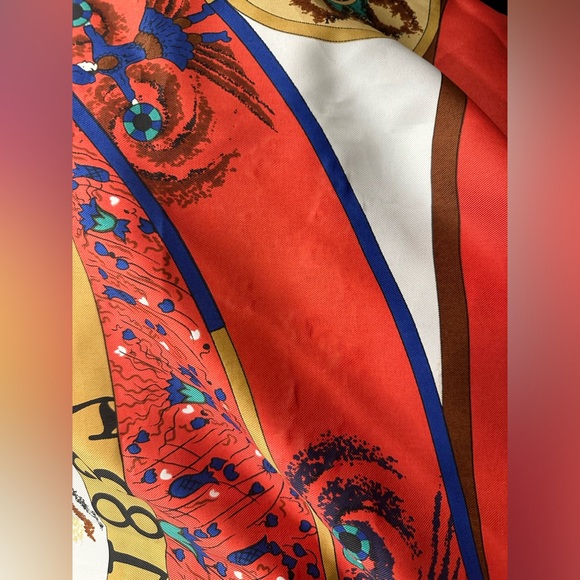 VINTAGE HERMES FEUX D’ARTIFICE FIREWORKS RED SILK SCARF WRAP 1937-1990 34X34 - Picture 6 of 6